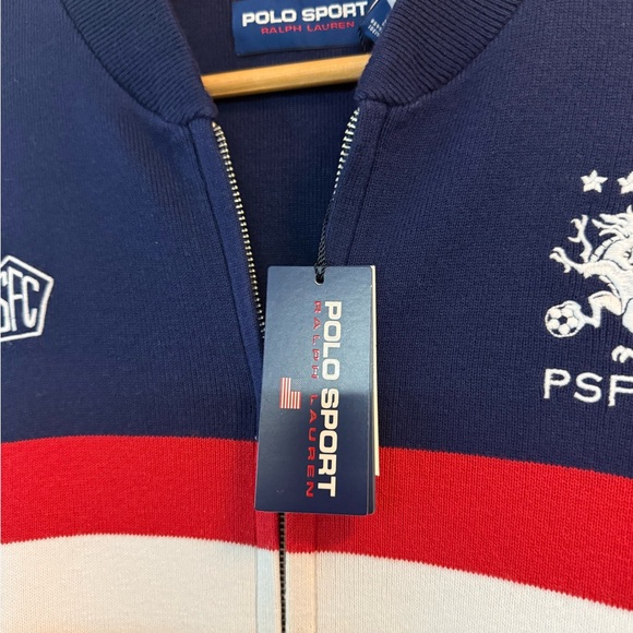 Polo by Ralph Lauren Navy and White Cotton-Blend Full-Zip Sweater - Picture 9 of 9